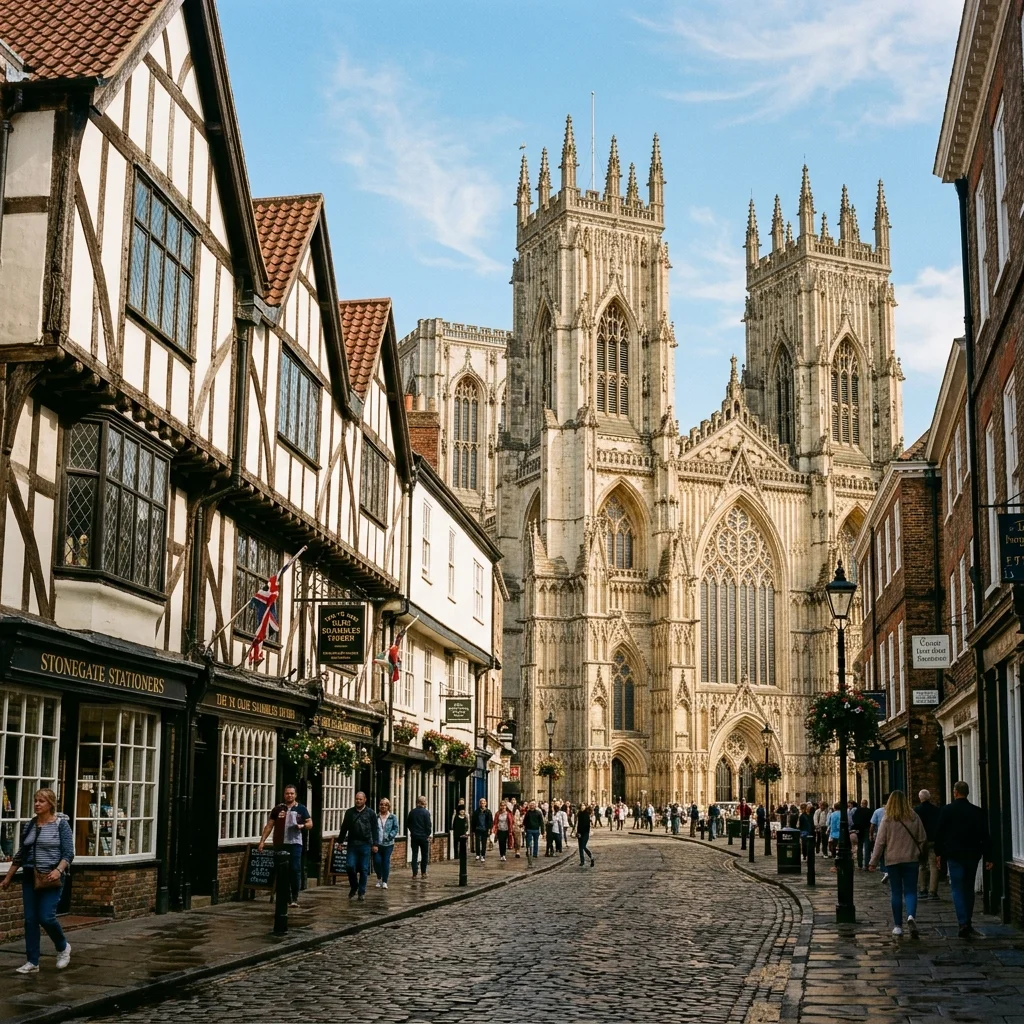 York Minster Cathedral and cobblestone street